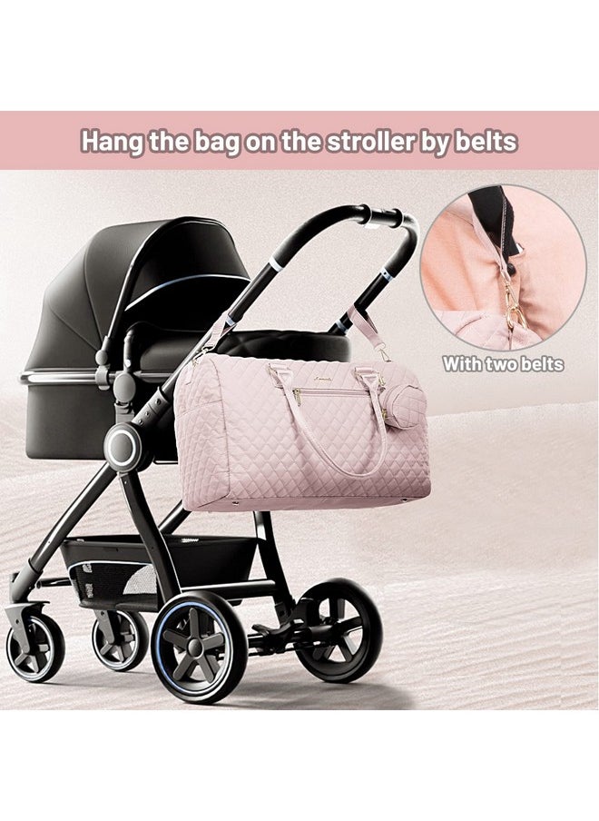 Lovevook Diaper Bag Tote With Pacifier Case And Changing Pad Large Capacity Mommy Bag For Hospital And Weekender Travel Functional Baby Bag Newborn Baby Essential Pink  - Image 3