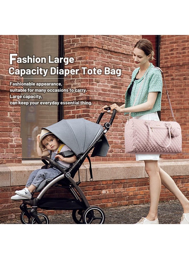Lovevook Diaper Bag Tote With Pacifier Case And Changing Pad Large Capacity Mommy Bag For Hospital And Weekender Travel Functional Baby Bag Newborn Baby Essential Pink  - Image 2