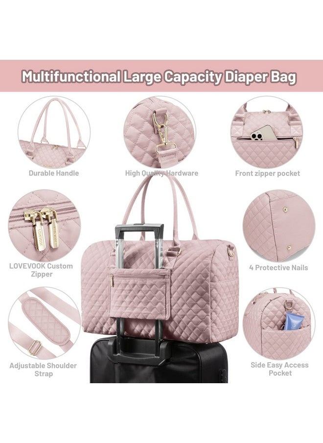Lovevook Diaper Bag Tote With Pacifier Case And Changing Pad Large Capacity Mommy Bag For Hospital And Weekender Travel Functional Baby Bag Newborn Baby Essential Pink  - Image 4