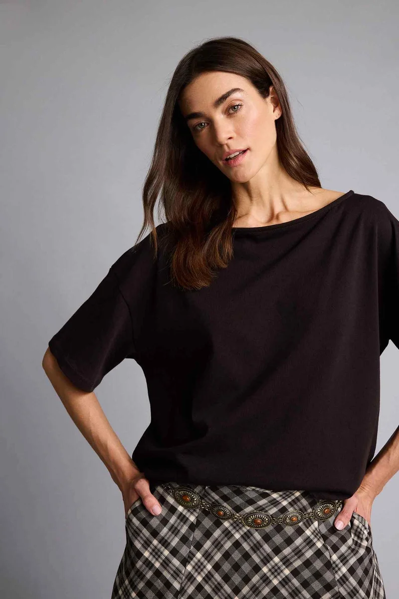 DeFacto Relax Fit Boat Collar Basic Short Sleeve T-Shirt