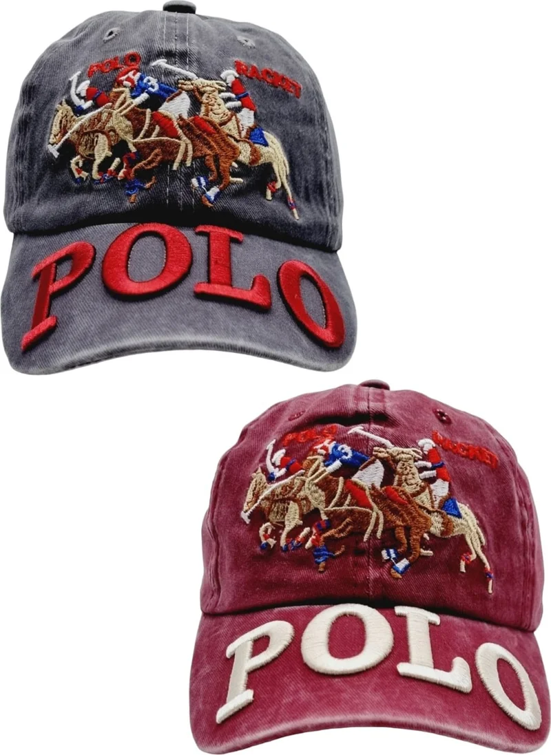 تيزجيلسين Children 8-16 Years Old Adjustable Polo Embroidered Cotton Hat Set of 2