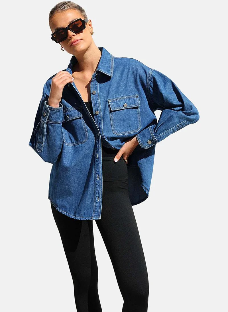 يونيكي Blue Regular Fit Spread Collar Long Sleeves Shirts