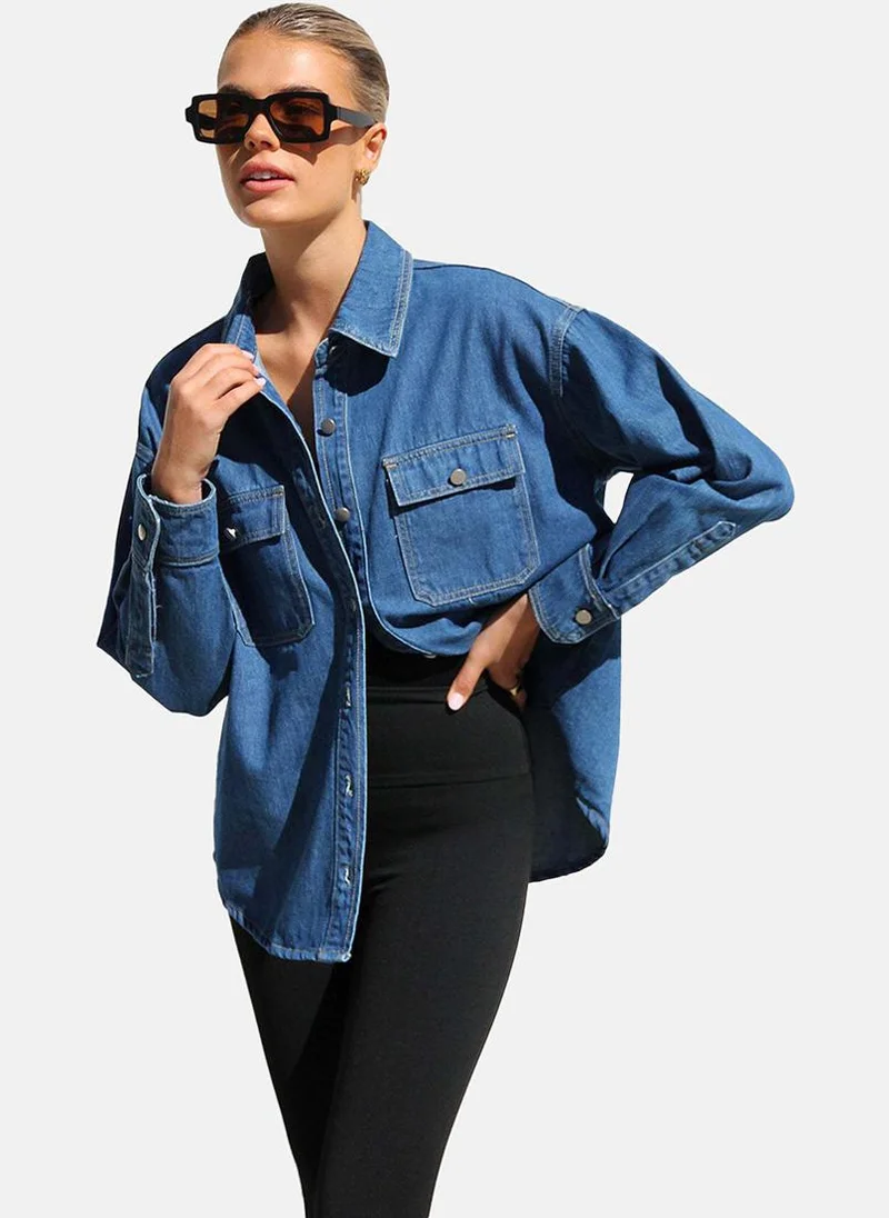 يونيكي Blue Regular Fit Spread Collar Long Sleeves Shirts