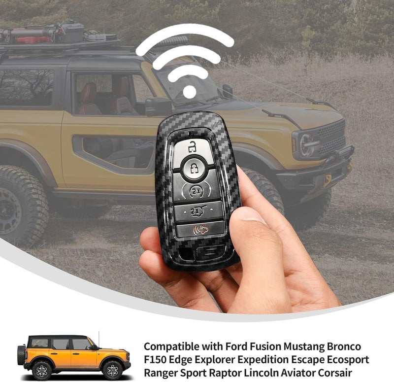 Linskip غطاء مفتاح لنسكيب 5 أزرار متوافق مع فورد فيوجن موستانج برونكو F150 إيدج إكسبلورر إكسبيديشن إيسكايب إيكوسبورت رينجر سبورت رابتور لينكولن، لملحقات فورد (كربون أسود) - Image 3