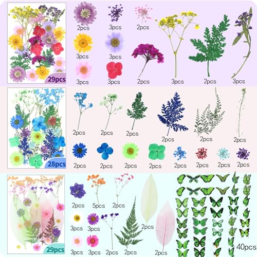 VCTSELITY 210 Pcs Dried Pressed Flowers for Resin, Dried Pressed Flowers for Crafts, Bulk Natural Dried Flowers Kit with DlY Butterfly Stickers&Tweezers for Resin Molds, Candles, Soap,Jewelry Making, Art Crafts - Image 2