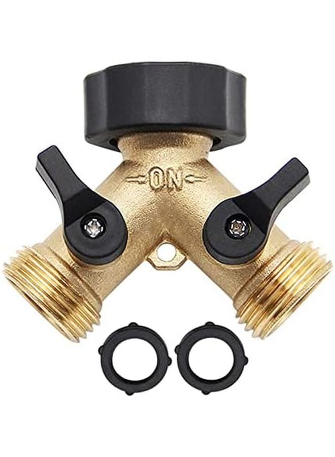 Brass Y 2 Way Shut Off Ball Valve Garden Hose Splitter 3 4 Inch Barb Fitting - Image 1