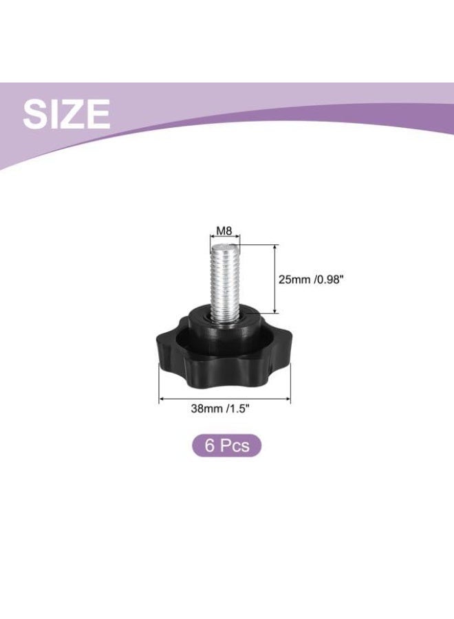 6 Pack M8*25mm 6 Star Hand Knob, Black Knurled Clamping Screw Nut, Manual Tightening Knob For Equipment Repair - Image 2
