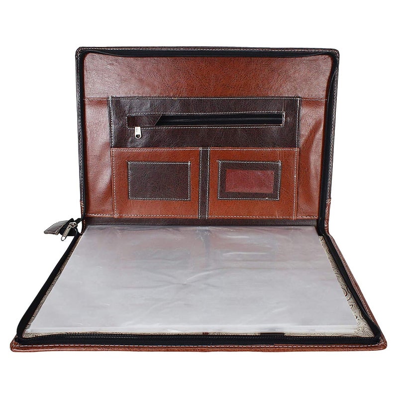 FUTURE X مجلدات ملفات احترافية من مادة الجلد الصناعي Futurex للشهادات وحامل الوثائق مع 20 ورقة (الحجم-B4، لون مزدوج: بني مختلط) (بني) - Image 3