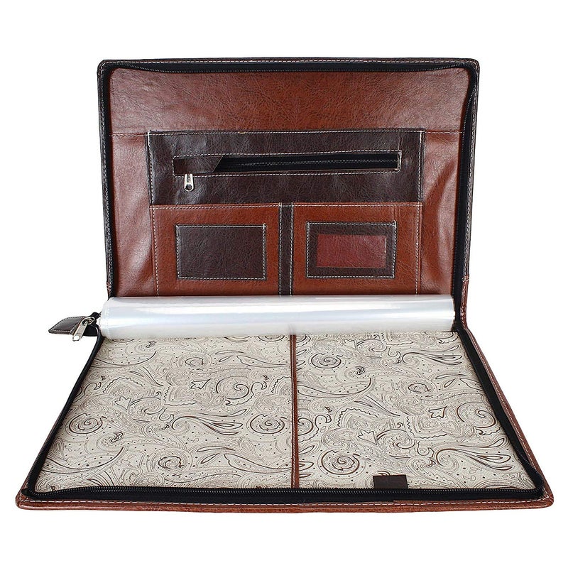 FUTURE X مجلدات ملفات احترافية من مادة الجلد الصناعي Futurex للشهادات وحامل الوثائق مع 20 ورقة (الحجم-B4، لون مزدوج: بني مختلط) (بني) - Image 4