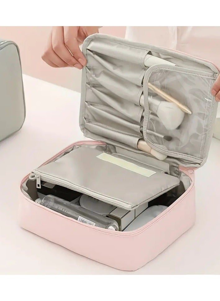 أوريتي منظم مكياج بسيط-حقيبة مستحضرات التجميل ذات السعة الكبيرة للسفر والتخزين-رمادي - Image 5