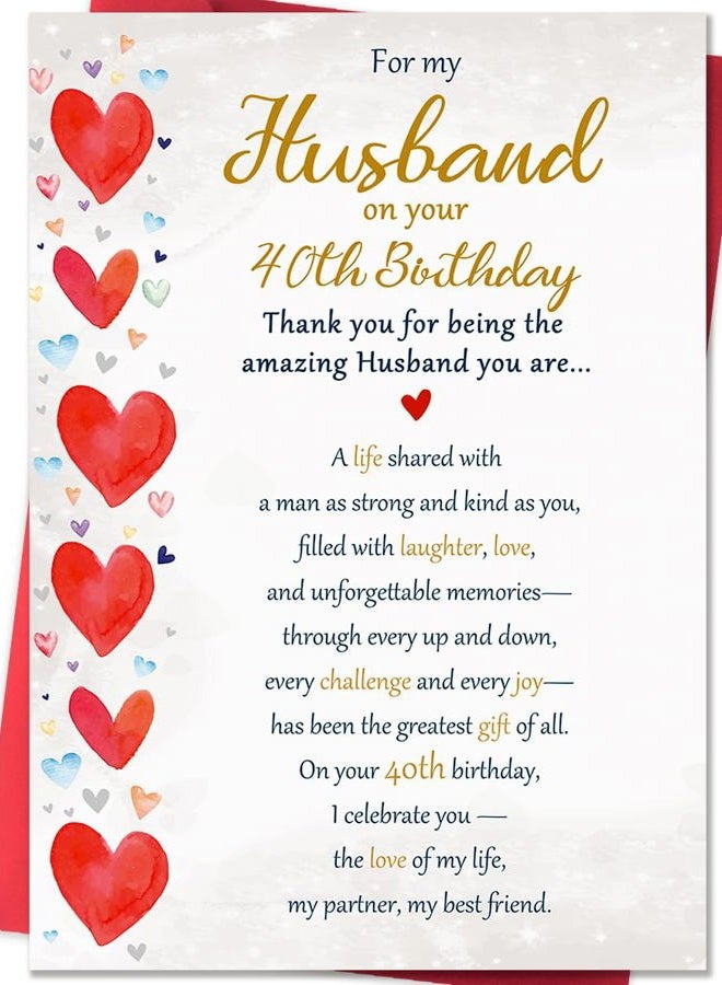 Beixian 40th Birthday Card Gifts for Husband from Wife, Happy 40th Birthday Decorations for Men-8x5.3 Inches, Double-Sided - Image 1