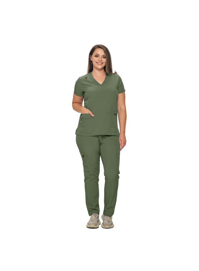 MONARCH UNIFORMS أطقم سكراب في أطوال عادية وصغيرة، سكراب مرن للنساء، مجموعة من قميص سكراب وسروال سكراب، زيتوني، L - Image 2