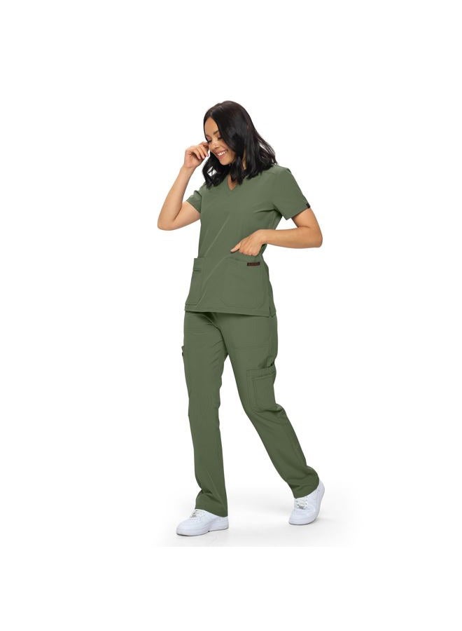 MONARCH UNIFORMS أطقم سكراب في أطوال عادية وصغيرة، سكراب مرن للنساء، مجموعة من قميص سكراب وسروال سكراب، زيتوني، L - Image 4