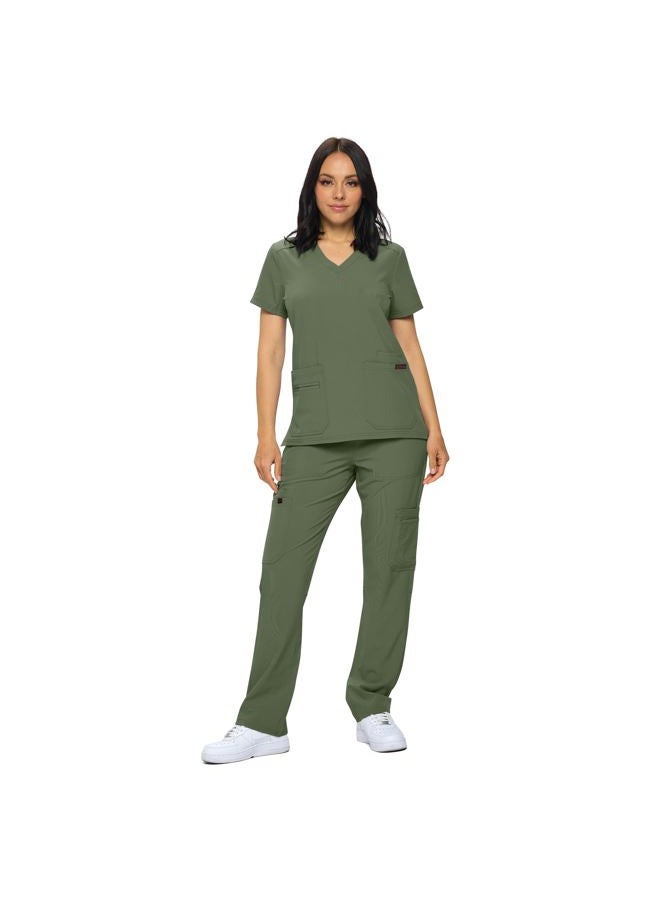 MONARCH UNIFORMS أطقم سكراب في أطوال عادية وصغيرة، سكراب مرن للنساء، مجموعة من قميص سكراب وسروال سكراب، زيتوني، L - Image 1