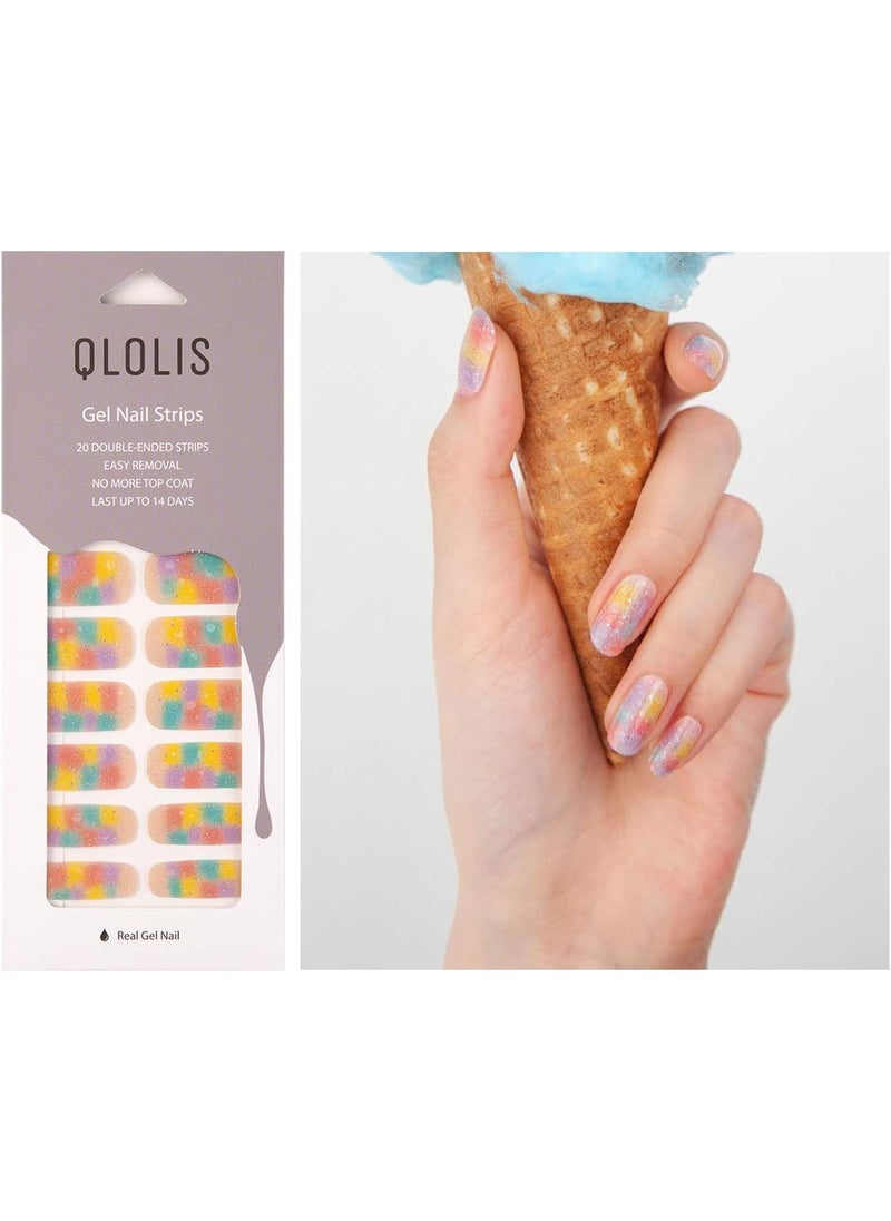 Antique Alive QLOLIS Premium Full Wraps Nail Art Gel Polish 20 Strips Stickers Decals DIY Nails Design Manicure Kit with 1 Nail File (Cotton Candy) 
