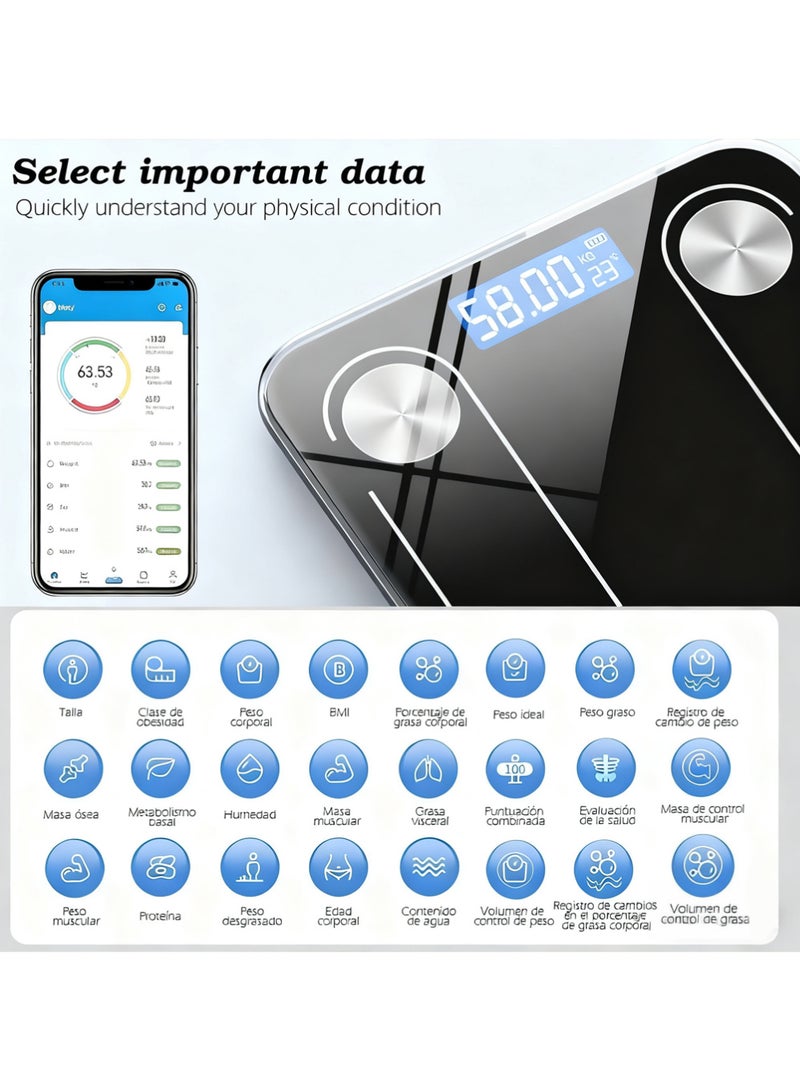 بينكو ميزان دهون الجسم بتقنية البلوتوث، 5 أشرطة مقاومة متنوعة لتمارين القوة، ميزان ذكي بشاشة LCD لقياس الوزن، جهاز تحليل تكوين الجسم، أشرطة مقاومة، حقيبة حمل، صالة رياضية، لياقة بدنية، يوغا، تمارين رياضية، أشرطة مقاومة للذراعين والساقين والوركين - Image 5