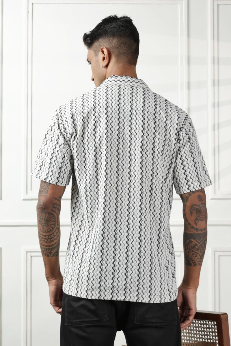 SWADESI STUFF Men's Geometric Print Regular Fit Polycotton Shirt | Stylish Half Sleeve Casual Shirt for Men (in, Alpha, 2XL, Regular, White) - Image 5