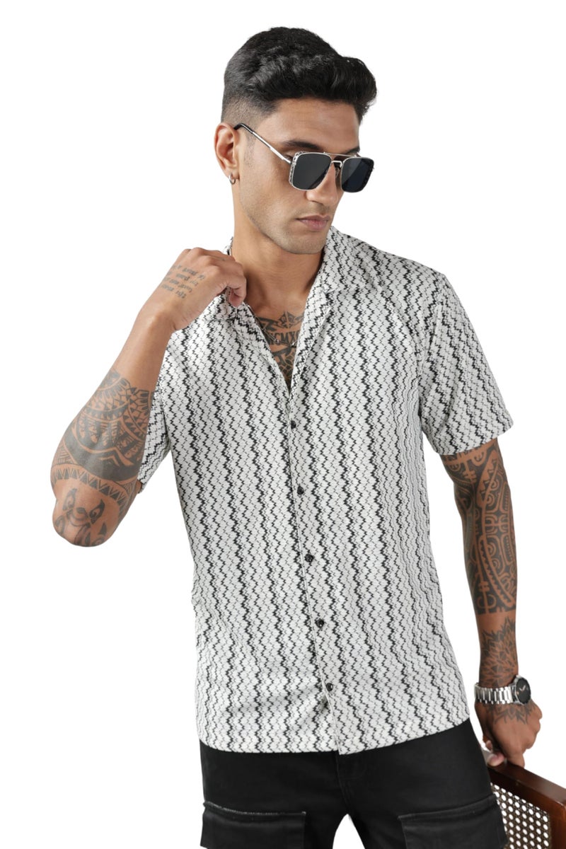 SWADESI STUFF Men's Geometric Print Regular Fit Polycotton Shirt | Stylish Half Sleeve Casual Shirt for Men (in, Alpha, 2XL, Regular, White) - Image 1