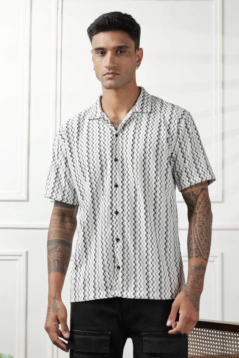SWADESI STUFF Men's Geometric Print Regular Fit Polycotton Shirt | Stylish Half Sleeve Casual Shirt for Men (in, Alpha, 2XL, Regular, White) - Image 2