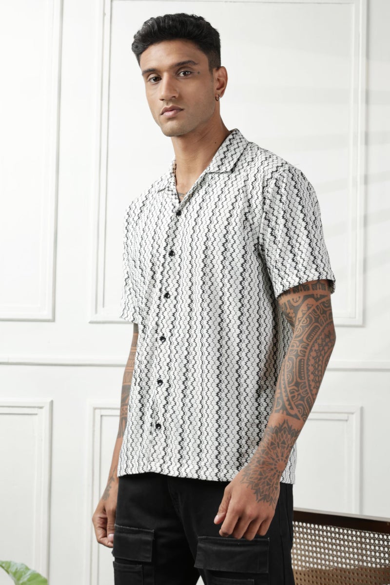 SWADESI STUFF Men's Geometric Print Regular Fit Polycotton Shirt | Stylish Half Sleeve Casual Shirt for Men (in, Alpha, 2XL, Regular, White) - Image 3