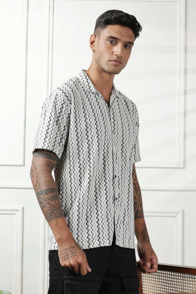SWADESI STUFF Men's Geometric Print Regular Fit Polycotton Shirt | Stylish Half Sleeve Casual Shirt for Men (in, Alpha, 2XL, Regular, White) - Image 4
