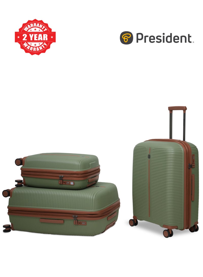 President PP  3-piece luggage set High-quality Travel bag ( S,M,L) spinner wheels, Model -97980 ( OLIVE ) - Image 1