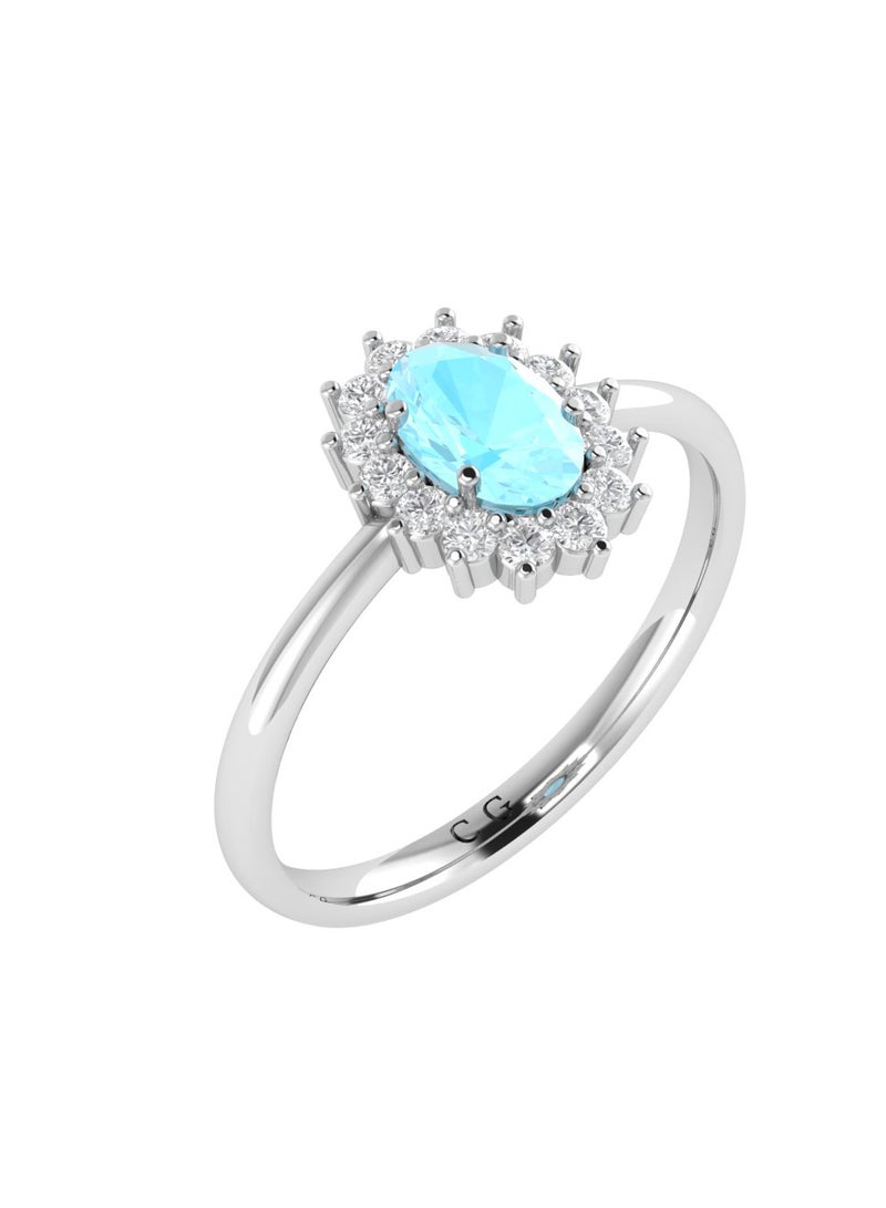 Capri Gold Diana Oval Aquamarine and Ablazing Diamond Ring in 18K White Gold  - Image 2