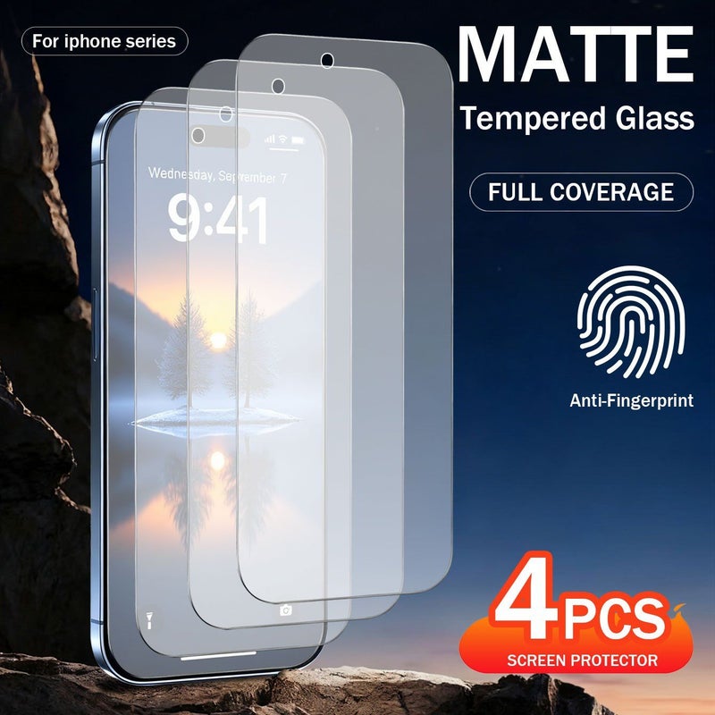 4pcs White Matte High Definition Tempered Glass Screen Protector For iPhone 14 Pro Scratch Resistant Full Coverage - Image 1