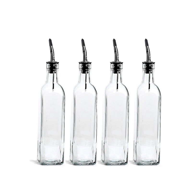DLD Oil Dispenser For Kitchenr And Vinegar Bottle 4 Pack 16oz/473ML, For Kitchen, Glass Cooking Oil Container Cruet, Precise oil control, Clear