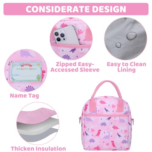 VASCHY Lunch Box Bag for Kids, Insulated Lunchbox Tote for Toddler Little Girls School Daycare Kindergarten Dinosaur - Image 5