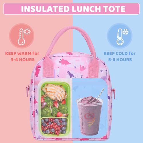VASCHY Lunch Box Bag for Kids, Insulated Lunchbox Tote for Toddler Little Girls School Daycare Kindergarten Dinosaur - Image 2