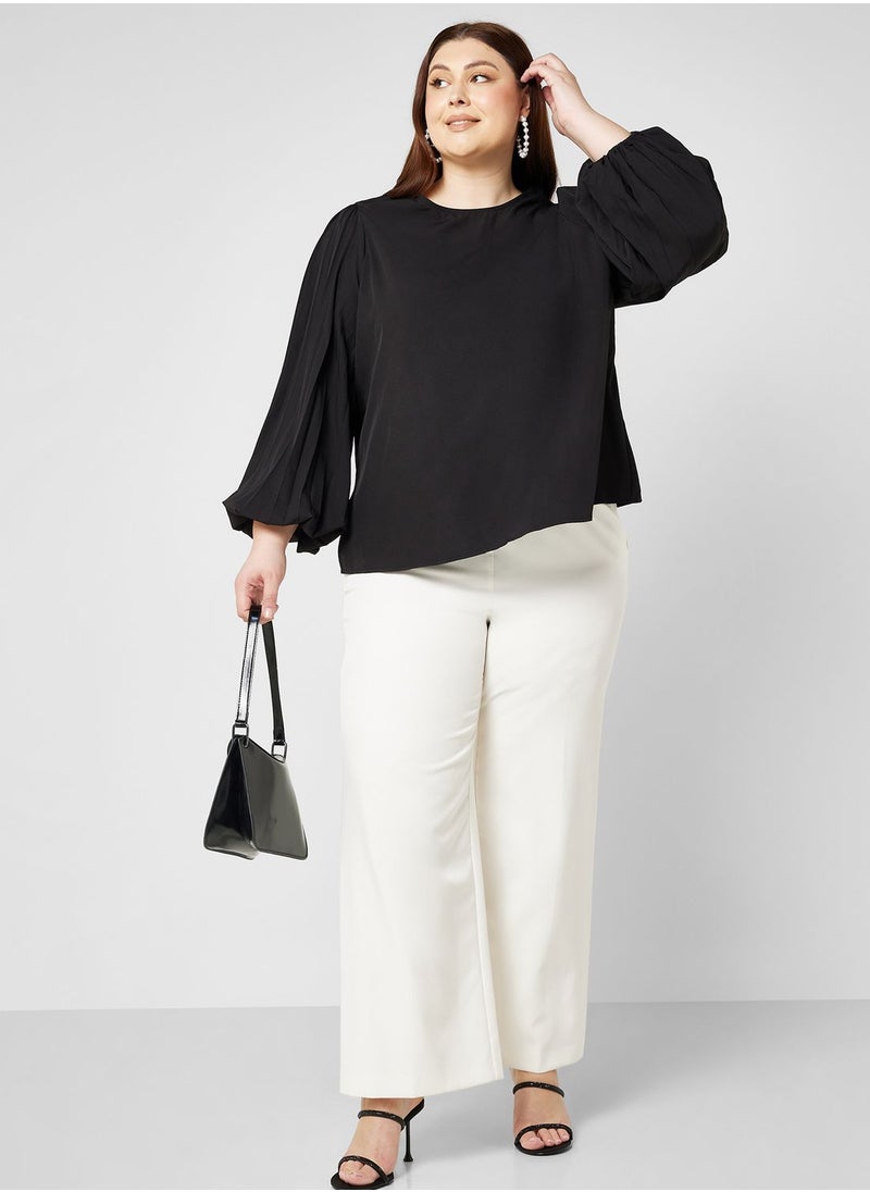 Ella Plus - Pleated Sleeve Flared Top - Image 1