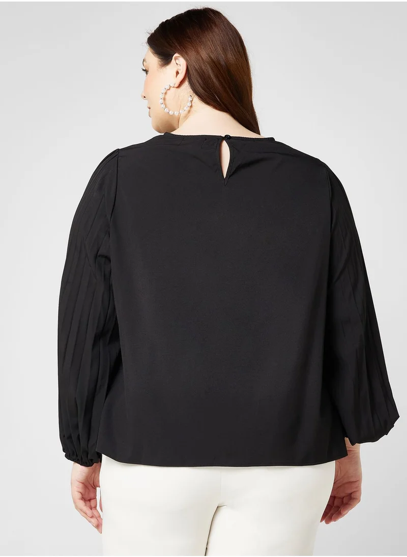 Ella Plus Pleated Sleeve Flared Top