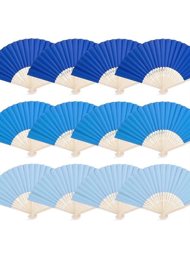 يُسلِّم 12 قطعة من مراوح الورق القابلة للطي، مروحة ورقية محمولة قابلة للطي ومراوح زخرفية من الخيزران لحفلات الشاطئ الصيفية والرقص وتزيين الحائط بنفسك (اللون: أزرق) - Image 1