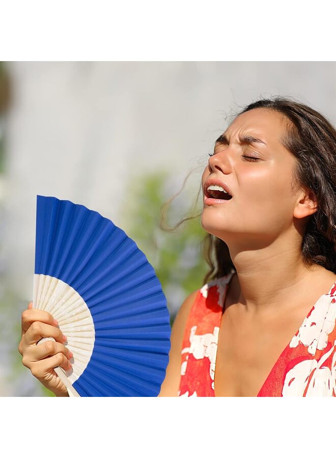 يُسلِّم 12 قطعة من مراوح الورق القابلة للطي، مروحة ورقية محمولة قابلة للطي ومراوح زخرفية من الخيزران لحفلات الشاطئ الصيفية والرقص وتزيين الحائط بنفسك (اللون: أزرق) - Image 5