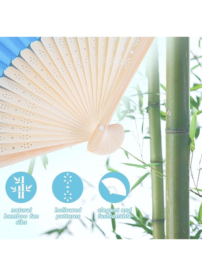 يُسلِّم 12 قطعة من مراوح الورق القابلة للطي، مروحة ورقية محمولة قابلة للطي ومراوح زخرفية من الخيزران لحفلات الشاطئ الصيفية والرقص وتزيين الحائط بنفسك (اللون: أزرق) - Image 3