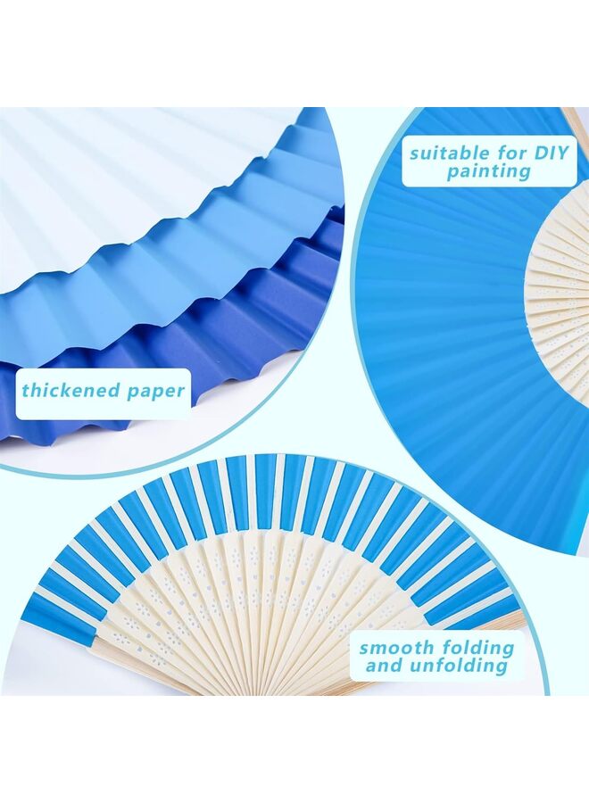 يُسلِّم 12 قطعة من مراوح الورق القابلة للطي، مروحة ورقية محمولة قابلة للطي ومراوح زخرفية من الخيزران لحفلات الشاطئ الصيفية والرقص وتزيين الحائط بنفسك (اللون: أزرق) - Image 2