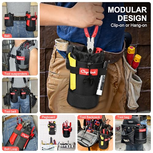 Chyaidach Drawstring Tool Pouch with Belt Clip, Steel Liner & Carabiner, Clip-On Nail, Screw & Bolt Tool Bag – Fits All Belts, Backpack & Bag – Ideal for Carpenter, Electrician, Contractor - Image 3