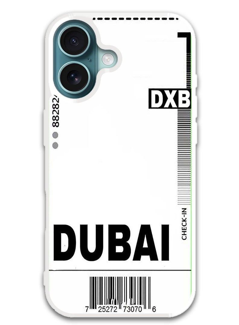 Theodor Protective Case Cover For APPLE IPHONE 16 DXB Boarding pass (White Bumper) - Image 1