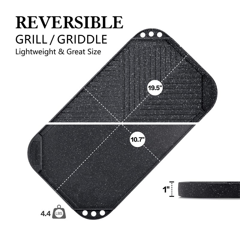 SENSARTE Nonstick Griddle Grill Pan, Pro-Grid Reversible Grill & Griddle Pan, Two Burner Cast Aluminum Griddle, Portable for Indoor Stovetop or Outdoor Camping BBQ, 19.5" x 10.7" - Image 5
