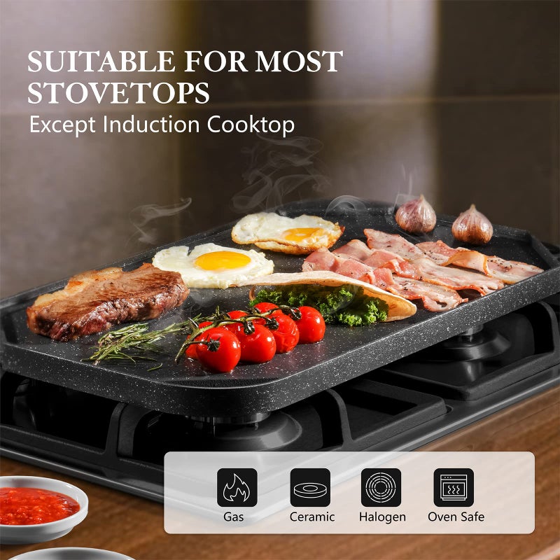 SENSARTE Nonstick Griddle Grill Pan, Pro-Grid Reversible Grill & Griddle Pan, Two Burner Cast Aluminum Griddle, Portable for Indoor Stovetop or Outdoor Camping BBQ, 19.5" x 10.7" - Image 3