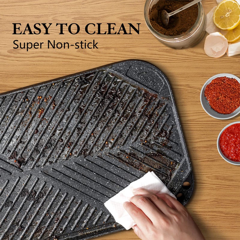 SENSARTE Nonstick Griddle Grill Pan, Pro-Grid Reversible Grill & Griddle Pan, Two Burner Cast Aluminum Griddle, Portable for Indoor Stovetop or Outdoor Camping BBQ, 19.5" x 10.7" - Image 4