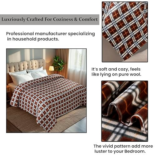 CHANDRAVATI Single Bed ||60x90||Fleece|| Quilt Cover/Duvet Cover/Rajai Cover/Blanket Cover for Winters (MC-Brown, 90x100) - Image 4