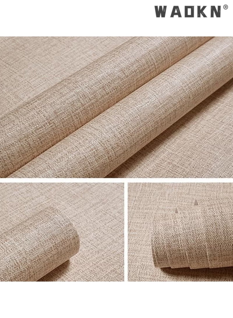 WAOKN Solid Color Linen Stripes Self-Adhesive Wallpaper,  Film Sticker Peel and Stick Waterproof Wall Sticker ，DIY size，Removable Liner Contact Paper Wall Decoration Vinyl Roll for Wall Kitchen Bathroom Bedroom Rental Home Decor ，60cmx10m - Image 3