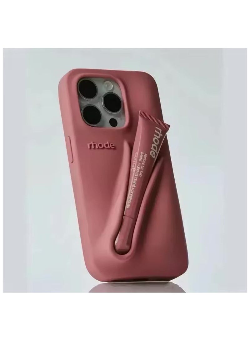 rhode Lip Gloss Phone Case with Lip Tint, For iPhone Case Liquid Silicone Camera Protection Lipstick Lip Glaze Phone Case for iPhone 16 Pro (Lmage) - Image 1