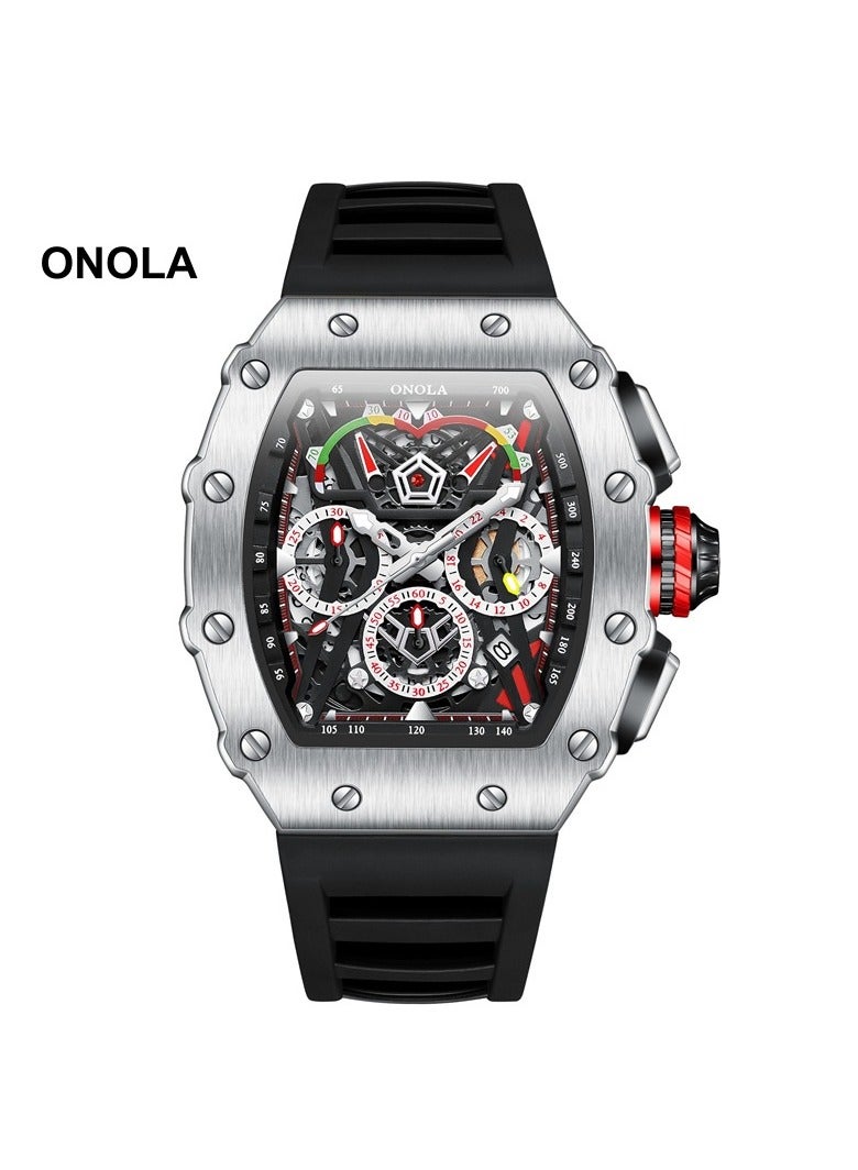 Men's Multifunctional Stylish Sports Waterproof Silicone Strap Quartz Watch