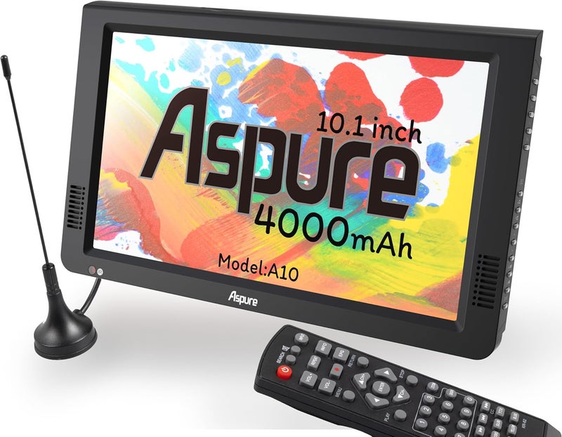 LEADSTAR Aspure 10 Inch Portable Digital TV ATSC TFT HD Screen Freeview LED TV for Car,Caravan,Camping,Outdoor or Kitchen.Built-in Battery Television/Monitor with Multimedia Player Support USB Card - Image 1