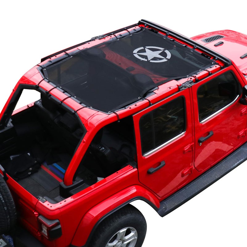 Sunshade for 20182023 Jeep Wrangler JLU 4 Door Full Length Mesh Sun Shade JL Unlimited Sport Sport S Sahara Rubicon Sunshade Bikini Soft Top Cover Net Blocks UV Wind Noise Star