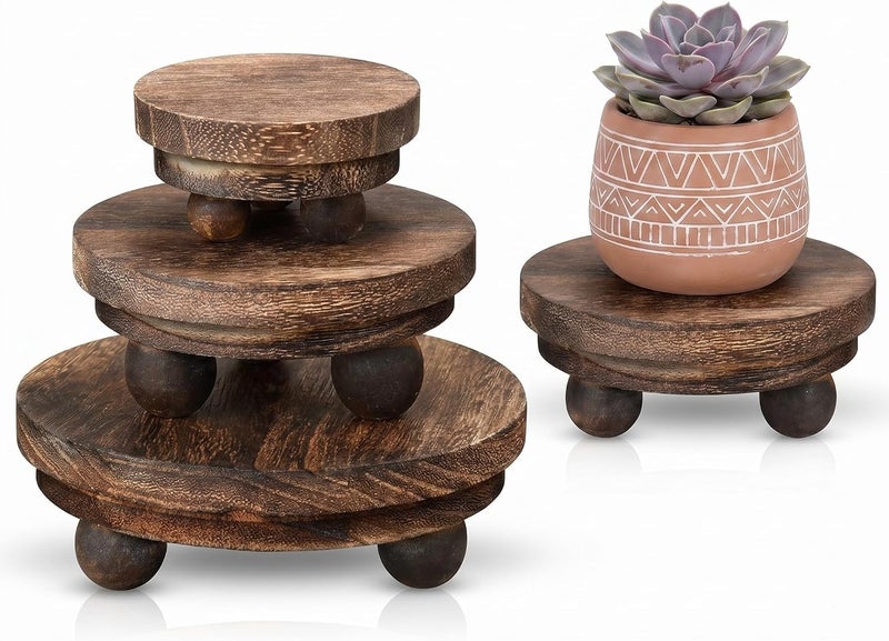 Amyhill 3 Pcs 5/4/3 Inch Wooden Risers for Display Wood Pedestal Stand Mini Tray Stand Round Wooden Pedestal Holder Rustic Buffet Cake Riser for Decor Tiered Tray Decor Home Kitchen(Brown) - Image 1