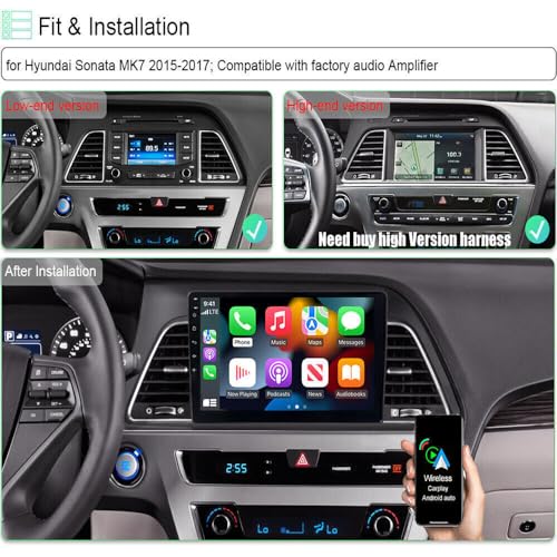 Hiolpen Wireless CarPlay Android Auto Stereo for Hyundai Sonata 2015-2017 | 9" Android 13 Double Din Head Unit with GPS, Bluetooth, Backup Camera, 2+32GB - Image 3
